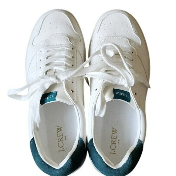 J Crew Factory Women's White with Green Like-New Leather Uppers Preppy Sneaker W - Picture 5 of 9